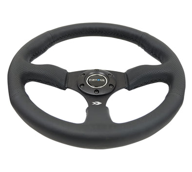 NRG Reinforced Steering Wheel (350mm / 2.5in. Deep) Blk Leather Comfort Grip w/5mm Matte Blk Spokes