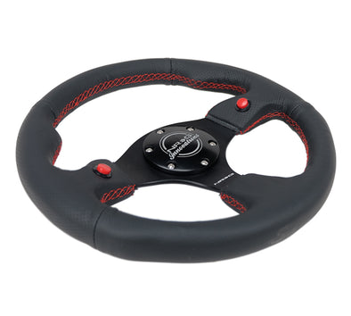 NRG Reinforced Steering Wheel (320mm) Blk Leather w/Dual Buttons