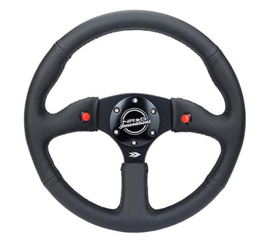 NRG Reinforced Steering Wheel (350mm/ 2.5in. Deep) Sport Leather Racing/ 4mm Matte Black Spoke