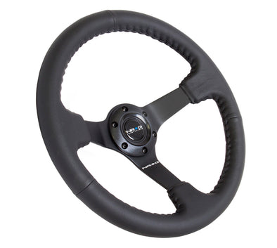 NRG Reinforced Steering Wheel (350mm / 3in. Deep) Bk Leather w/Bk BBall Stitch (Odi Bakchis Edition)