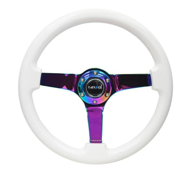 NRG Reinforced Steering Wheel (350mm / 3in. Deep) Classic White w