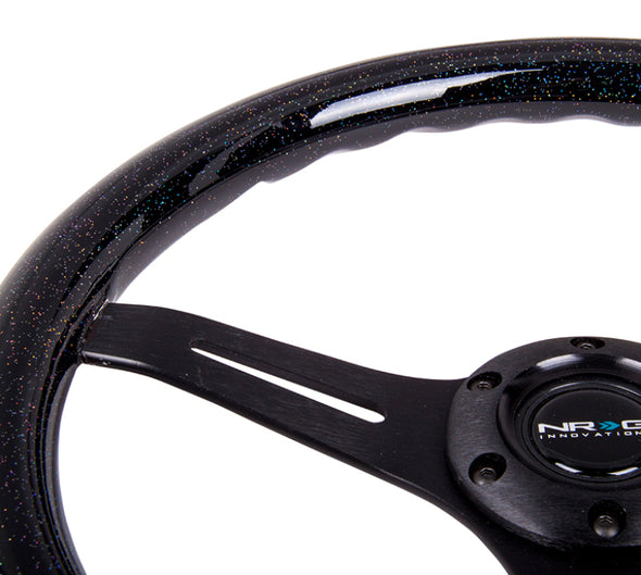 NRG Classic Wood Grain Steering Wheel (350mm) Black Sparkled Grip w/Black 3-Spoke Center