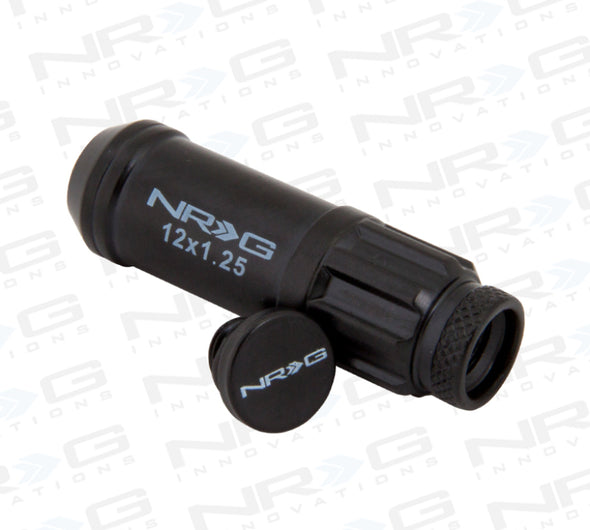 NRG 700 Series M12 X 1.25 Steel Lug Nut w/Dust Cap Cover Set 21 Pc w/Locks & Lock Socket - Black